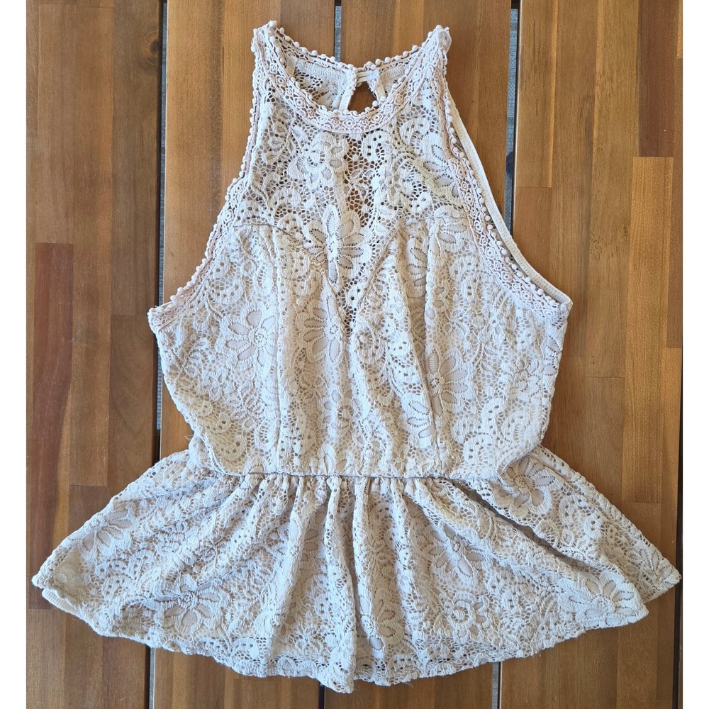 Charlotte Russe Floral Lace Peplum Halter Top Sz M Fairy Cottage Peasant Coastal